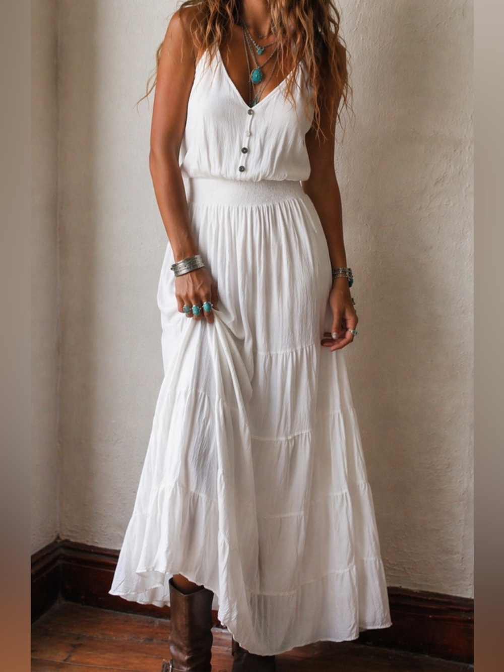Newbury Kustom White Maxi Dress Attached Slip Lining Size Small